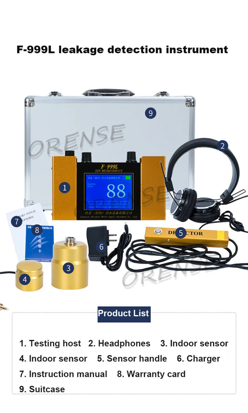 F999L High Precision Electronic WaterPipe Leakage Detector Water Leakage Industrial Underground Pipeline Leakage Detector