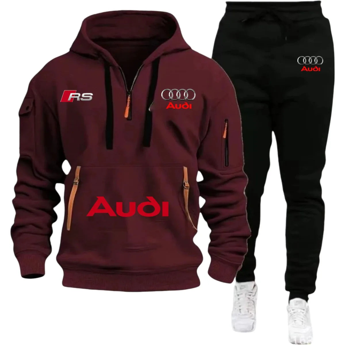 2026 Audi Warm Hoodie Pullover Jacket & Two-Piece Casual Sport Pants Set Insulated Outdoor Fashionistas Summer/Winter Style Clothing