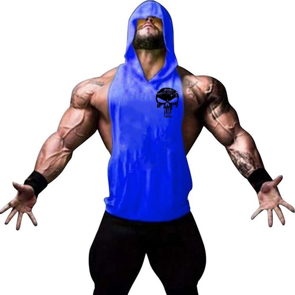 Fashionable and trendy men's summer personalized printed gym exercise and leisure comfortable and refreshing hooded vest