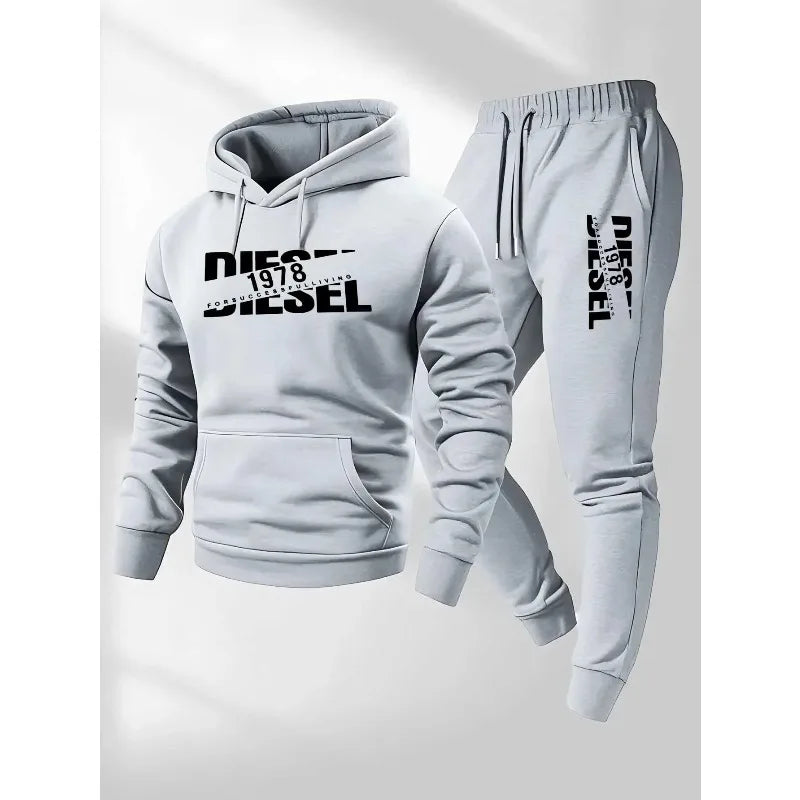 "Nuevo conjunto de ropa deportiva con capucha y pantalones dos en uno, popular de otoño e invierno."