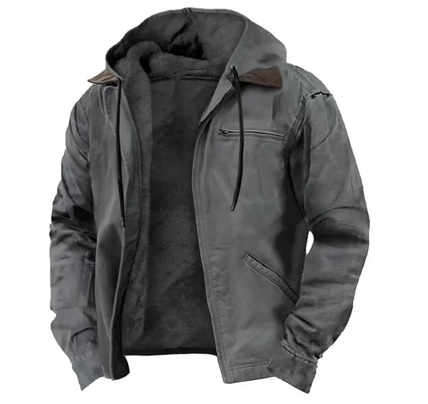 Chaquetas casuales para hombre, con capucha, bolsillo con cremallera, de moda, color liso, de felpa cálida, ropa de abrigo, abrigos con capucha y cremallera para exteriores para hombre, invierno