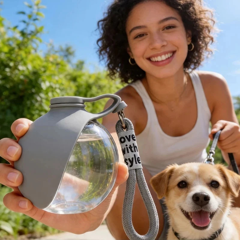 Portable 2-in-1 water bottle for dogs with built-in collapsible bowl, ideal for outdoor walks, hiking, travel, compact hydration