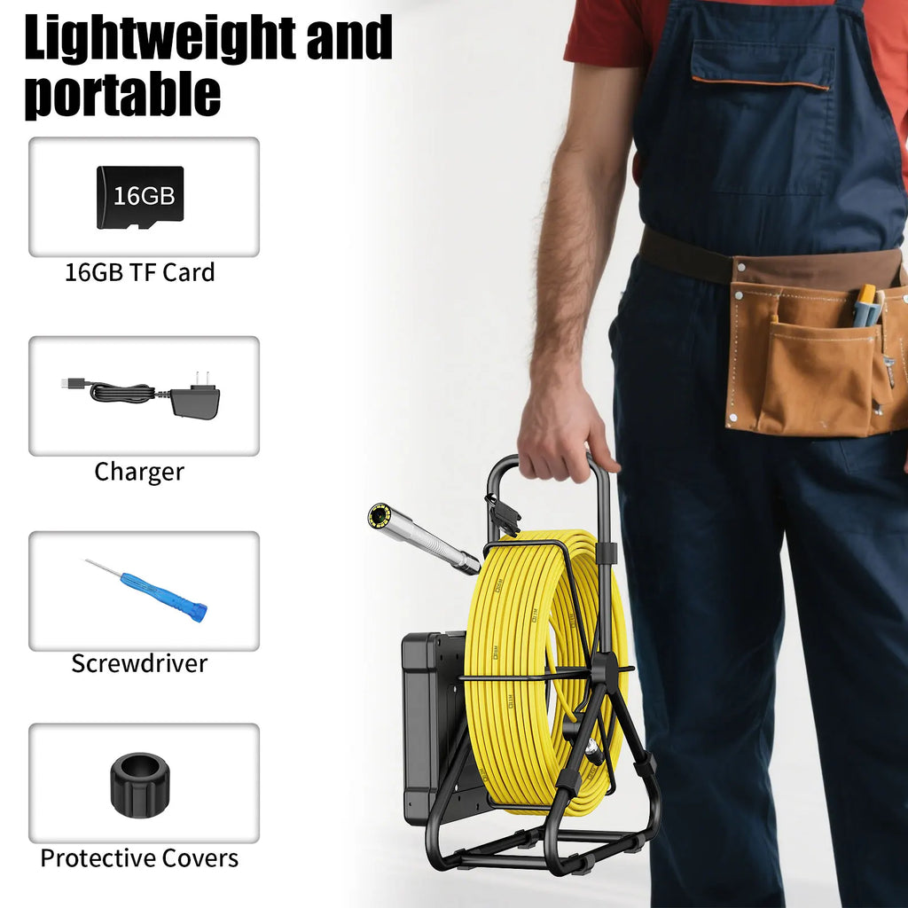 7" Sewer Pipe Inspection Camera Drain Sewer Pipeline Industrial Endoscope DVR Video Recording Plumbing Snake Camera