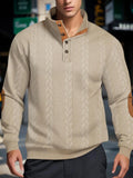 Suéter de punto jacquard para hombre, cuello alto con botones, suéteres abrigados sin cierre (tipo polo), sudadera informal de manga larga para exteriores.