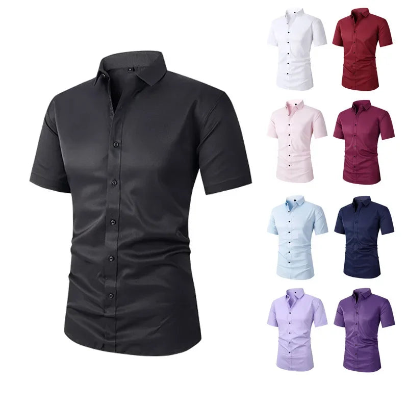 Camisa social de primavera para hombre, camisas de vestir de negocios entalladas, camisa formal y casual elegante de manga larga para hombre, blusas, tops, ropa de marca de hombre