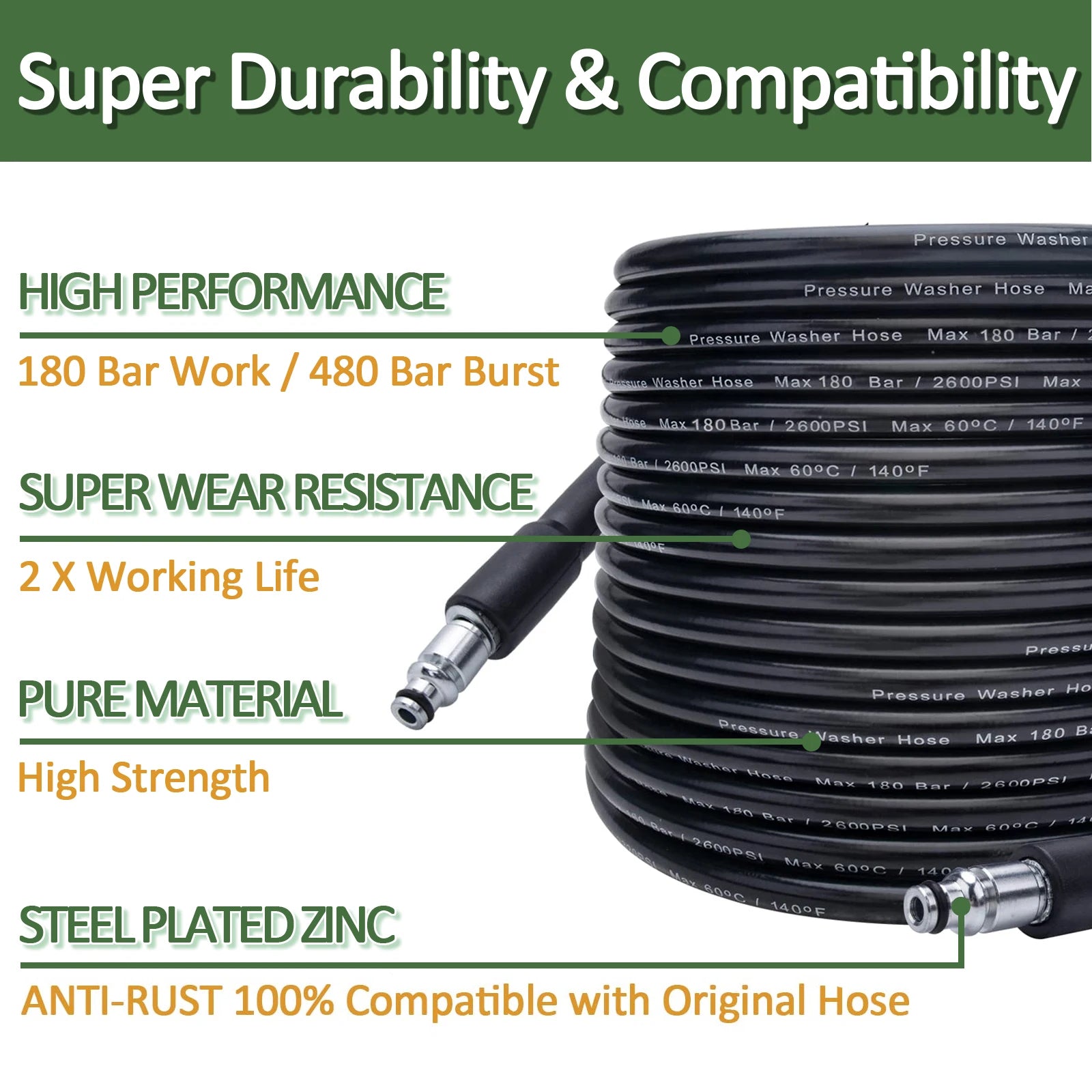10 m Pressure Washer Hose High Water Cleaning Hose Pipe Cord Car Washer Extension Hose for Bosch High Pressure Cleaner