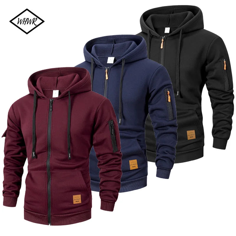 Sudadera de manga larga para hombre, nueva colección otoño 2026, con capucha y cierre de cremallera. Sudadera ajustada para hombre.